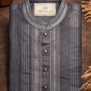Indian Check Cotton Light Ash Grey Punjabi - 38