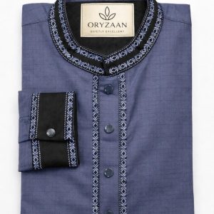 Kashmiri Will Cotton Steel Blue Punjabi